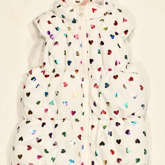Faded Glory white puffer vest w/ metallic hearts - Picture 1 of 2